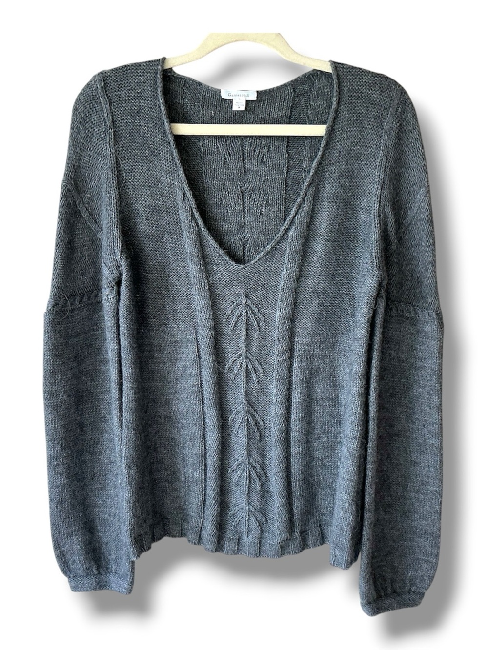 Garnet Hill Alpaca Blend V-Neck Sweater Made in Hong Kong Grey Size M